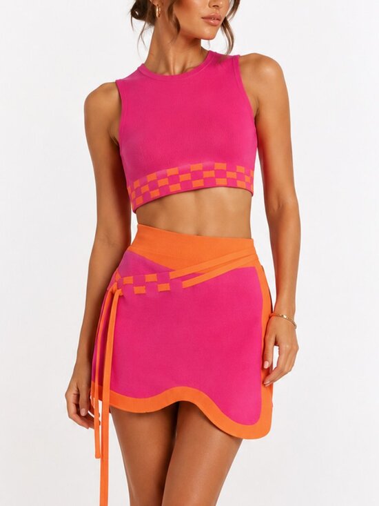 PH5 Dresses & Skirts - PH5 Alva Wavy Eco Skort Top Set in Pink Orange Size S